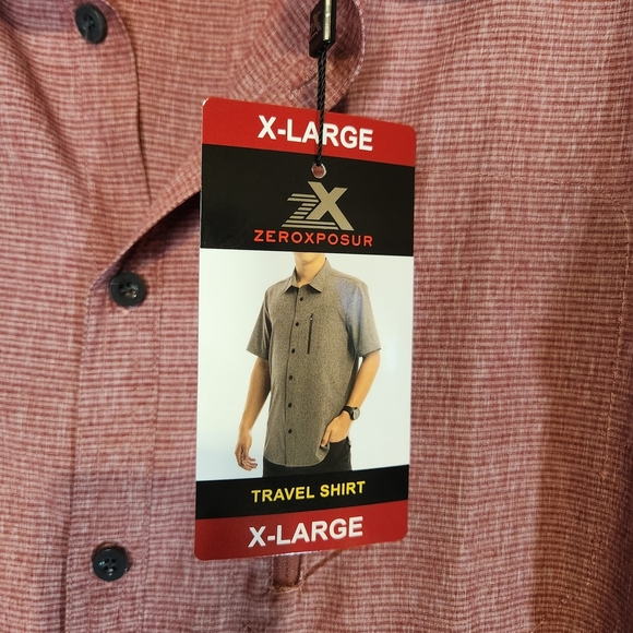 Zeroxposur Men's Red Short Sleeve Button Down Shirt UPF 30 Light Weight Travel - Picture 2 of 11